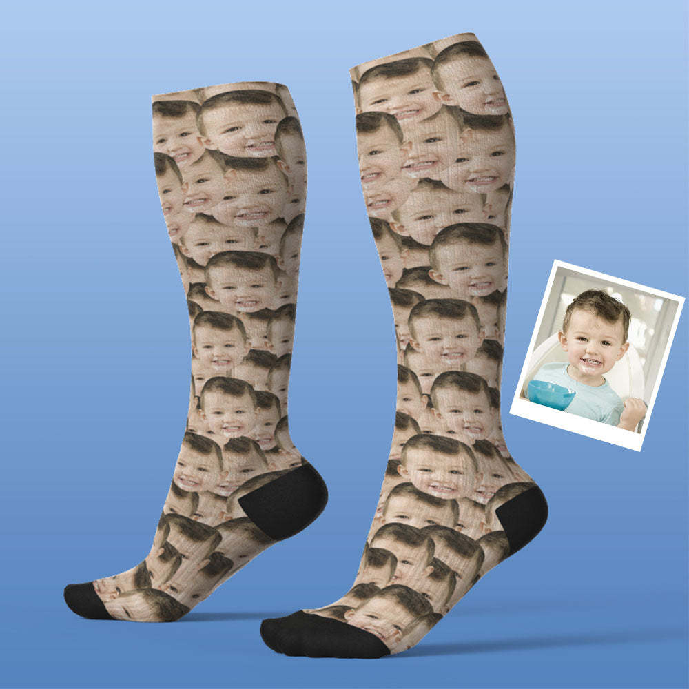 Father's Day Upgrade Custom Breathable Knee-high Compression Socks Online Preview Add Picture And Name Mash Face - MyPhotoBoxer
