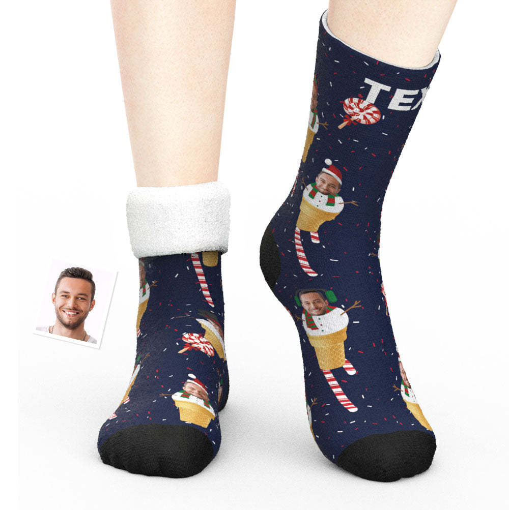 Custom Face Thick Socks 3D Digital Printed Socks Autumn Winter Warm Socks Christmas Gift - Snowman Cone