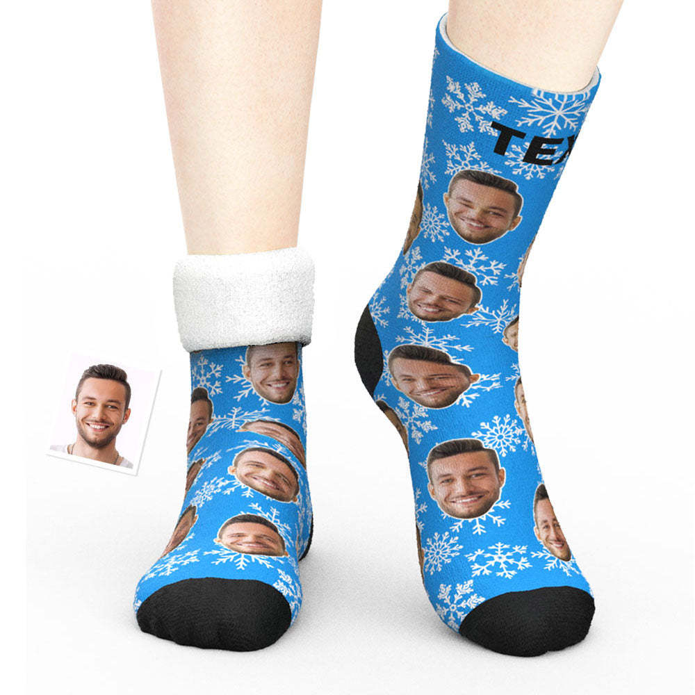 Custom Face Thick Socks 3D Digital Printed Socks Autumn Winter Warm Socks Christmas Gift - Snowflake