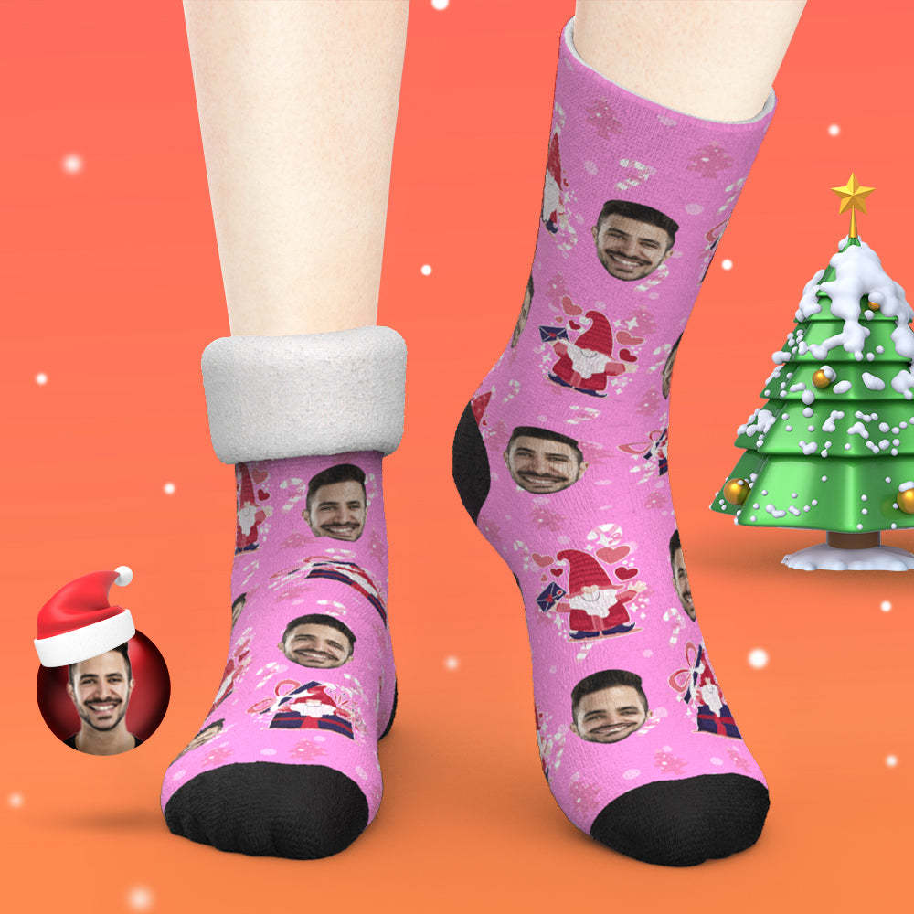 Pink Christmas Custom Thick Socks Photo 3D Digital Printed Socks Autumn Winter Warm Socks
