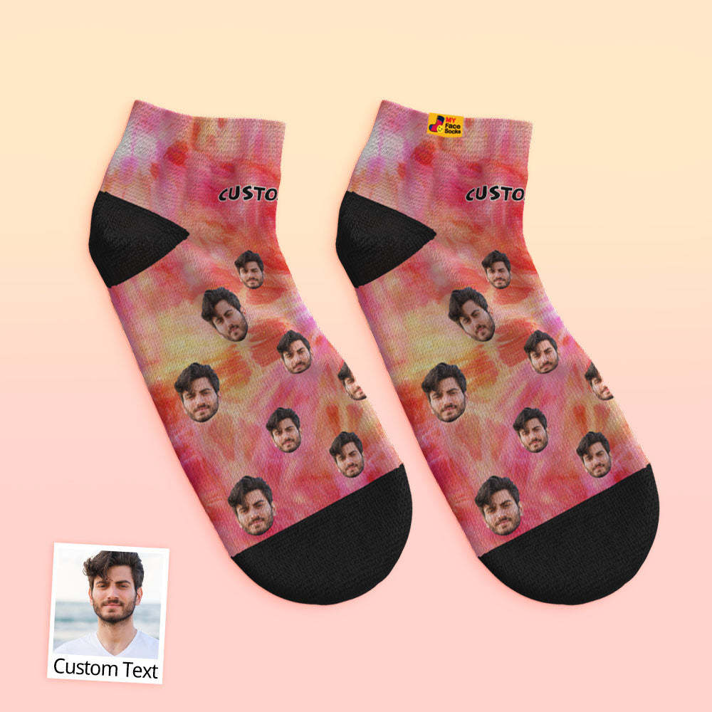 Custom Low Cut Ankle Face Socks Tie Dyed Style Colorful - MyPhotoBoxer
