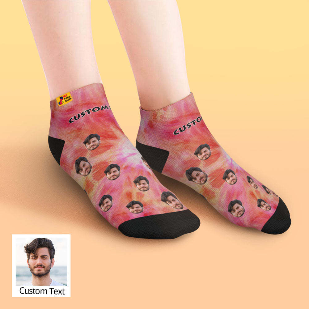 Custom Low Cut Ankle Face Socks Tie Dyed Style Colorful - MyPhotoBoxer