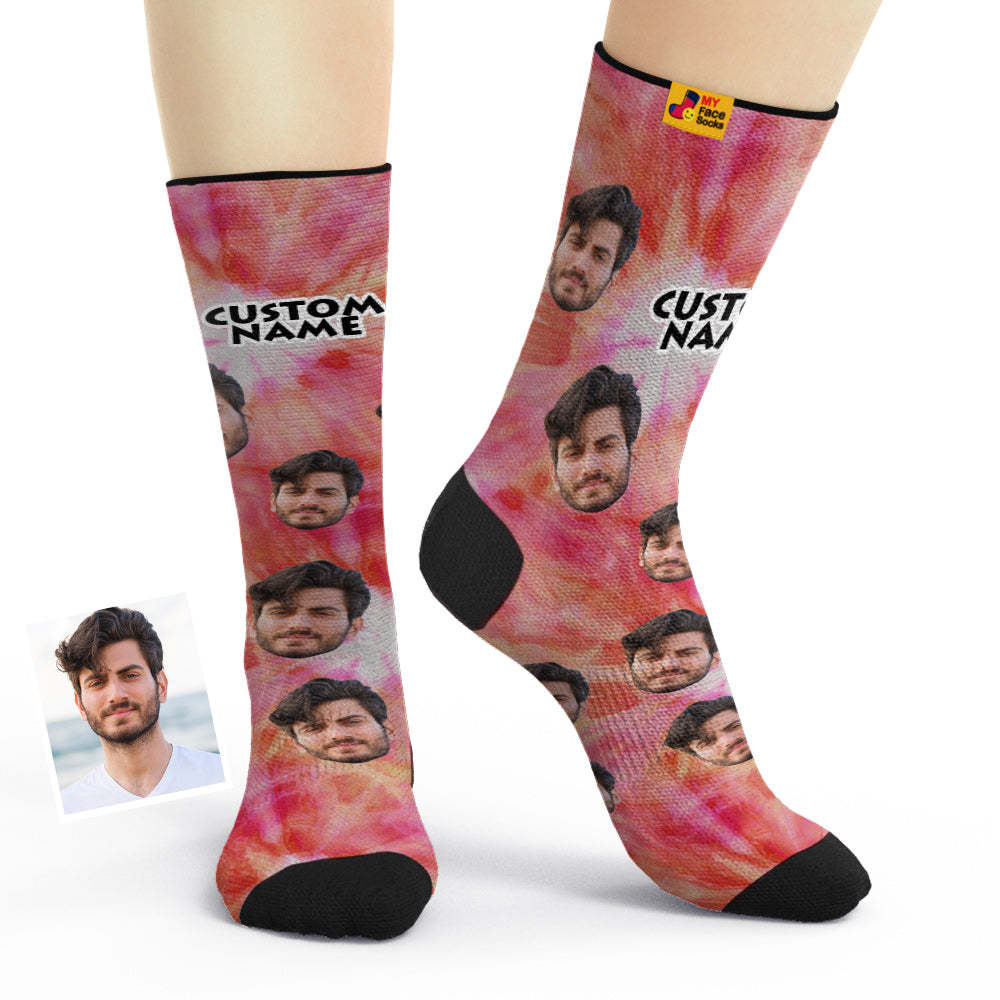Custom Tie Dyed Style Breathable Face Socks Personalized Soft Socks Gifts - MyPhotoBoxer