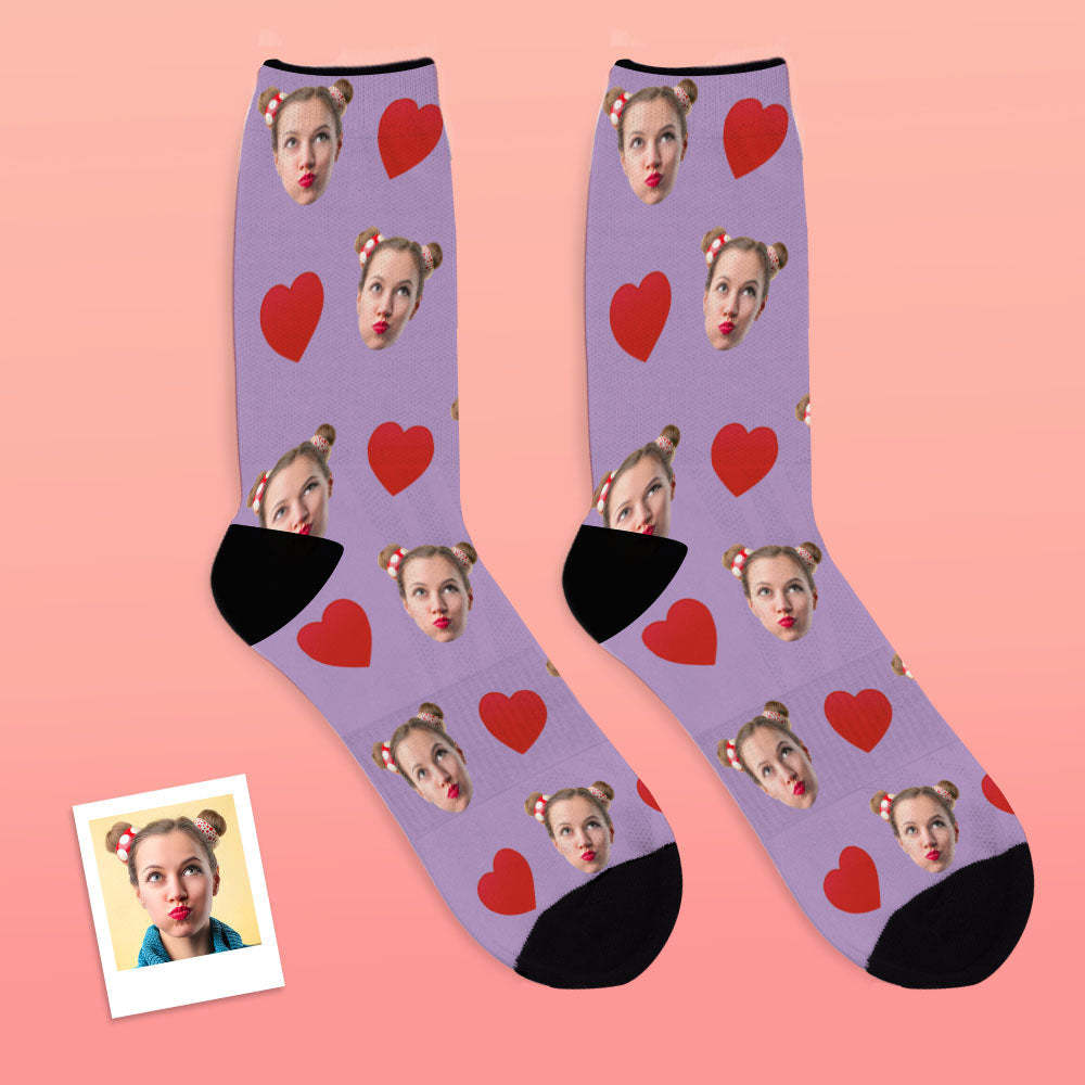 Custom Personalized Photo Face Socks-Love Heart Breathable Soft Socks