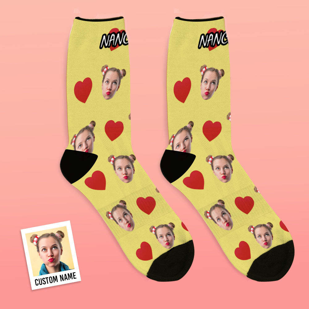 Custom Personalized Photo Face Socks-Love Heart Breathable Soft Socks