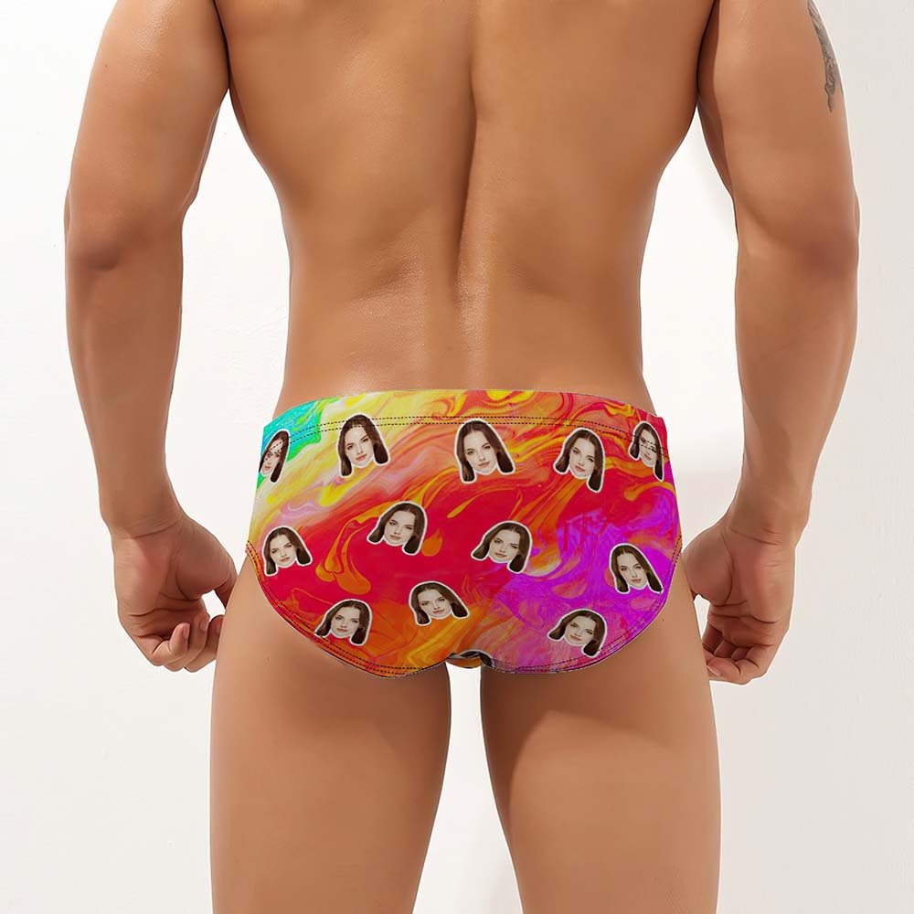 Custom Face Men's Swimming Trunks Personalized Colorful Novelty Swim Pants Swim Briefs