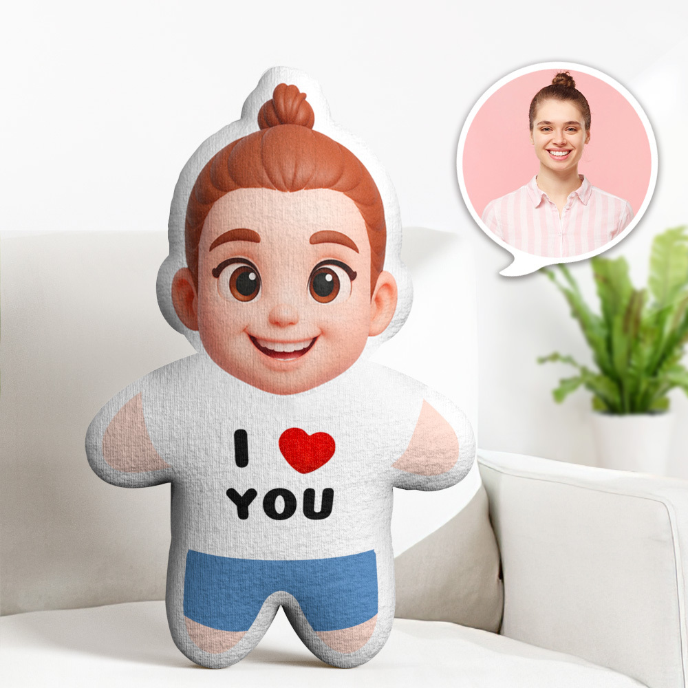 Custom Q Version Minime Throw Pillow I LOVE YOU Custom Face Gifts Personalized Photo Minime Pillow - MyPhotoBoxerUk
