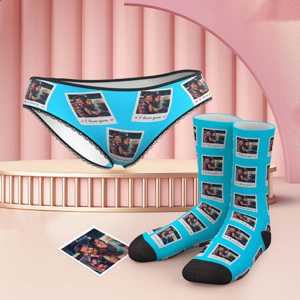 Custom Photo And Text Panties And Socks Set