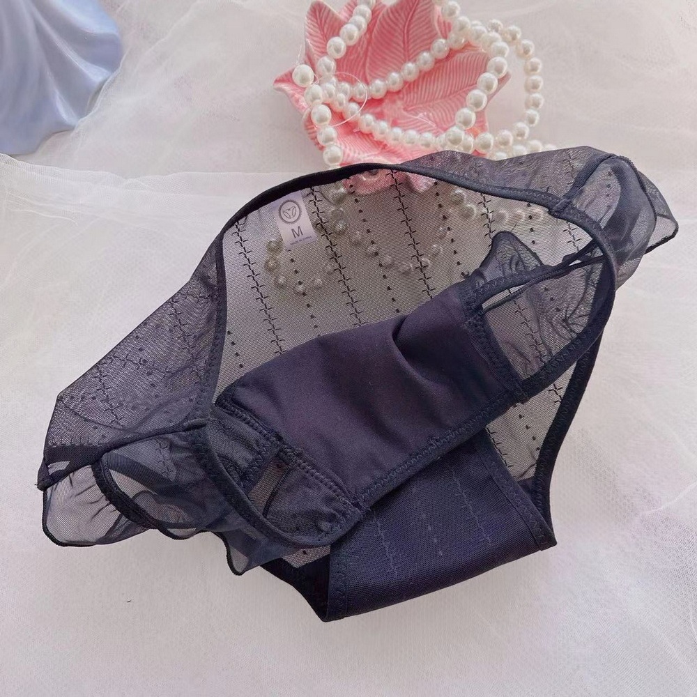 Japanese Petty Bourgeoisie Style Sexy Transparent Lotus Leaf Princess Student Mid-Waist Triangle Girl Cute Ladies Lace Panties - MyPhotoBoxer