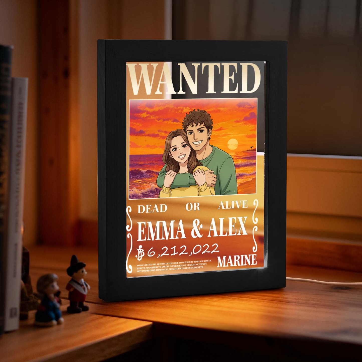 Personalized Anime Wanted Couple Portrait Led Light Frame
