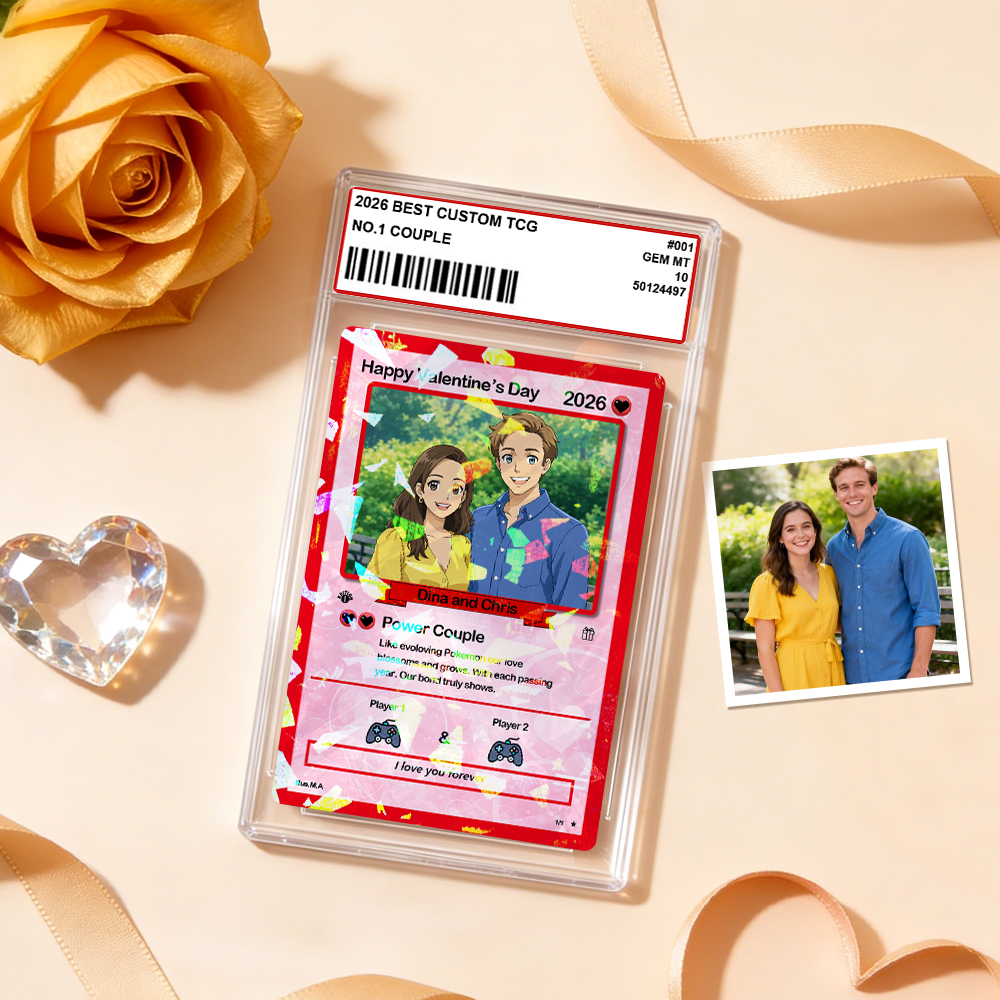 Personalized Valentine’s Day Power Couple Card, Custom Anniversary Card Couple Photo Anime Style, Best Valentine's Day Gift for Lover - MyPhotoBoxer