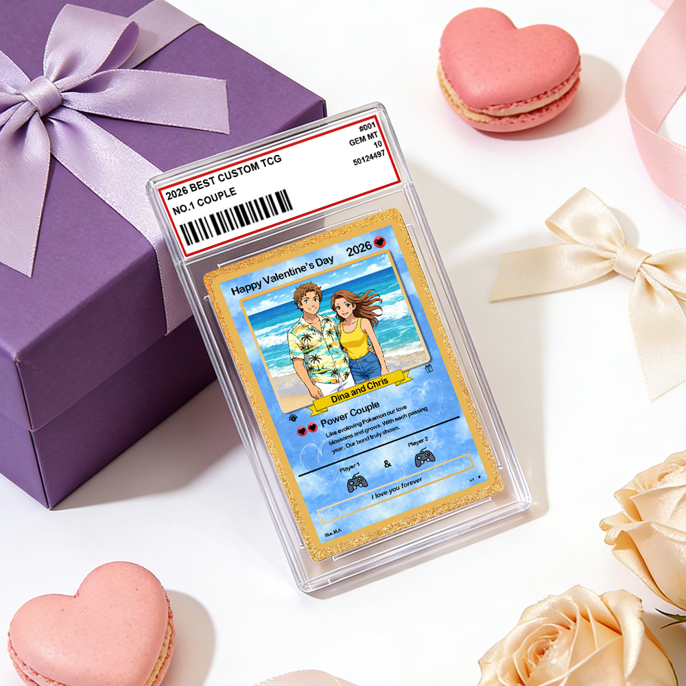 Personalized Valentine’s Day Power Couple Card, Custom Anniversary Card Couple Photo Anime Style, Best Valentine's Day Gift for Lover - MyPhotoBoxer