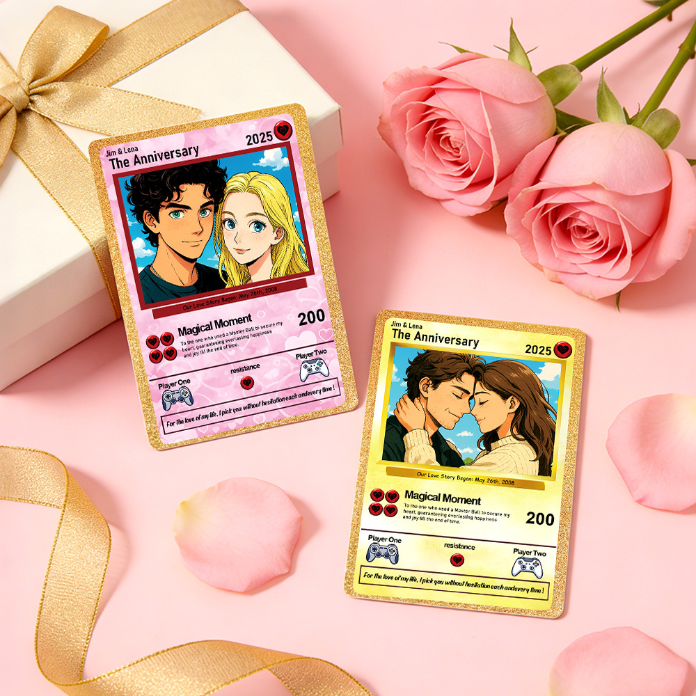Personalized Valentine’s Day Power Couple Card, Custom Anniversary Card Couple Photo Anime Style, Best Valentine's Day Gift for Lover - MyPhotoBoxer