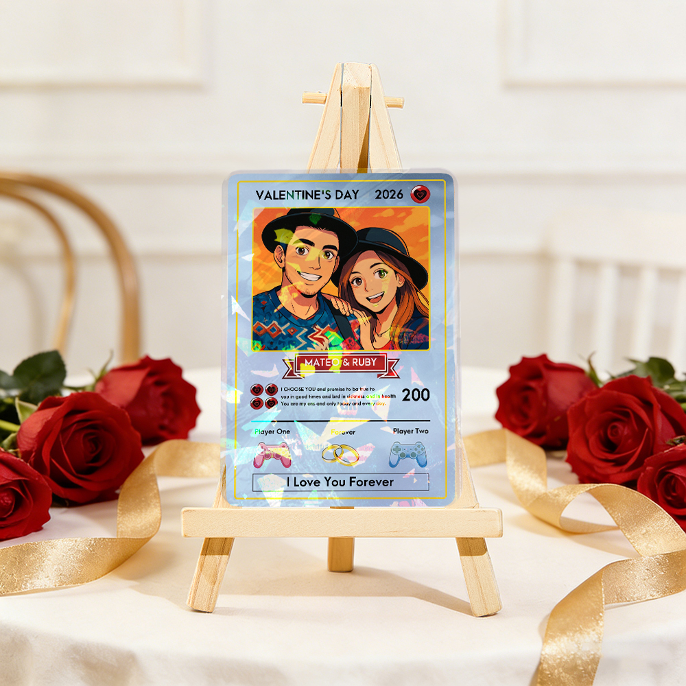 Personalized Valentine’s Day Power Couple Card, Custom Anniversary Card Couple Photo Anime Style, Best Valentine's Day Gift for Lover - MyPhotoBoxer