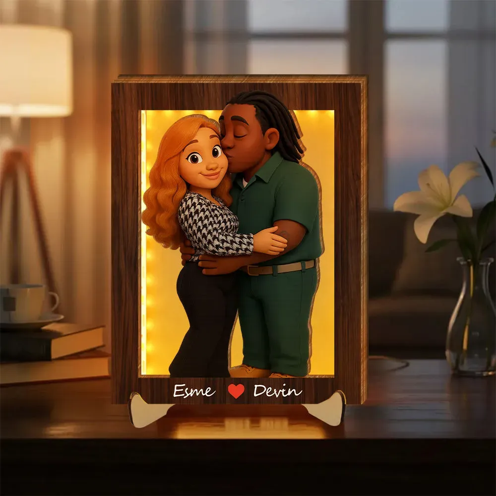 Personalized Wooden Cartoon Light Wall Art, Custom Cartoon Portrait, Wood Home Decor, Night Light Gifts, Valentine's Day Gift - MyPhotoBoxer