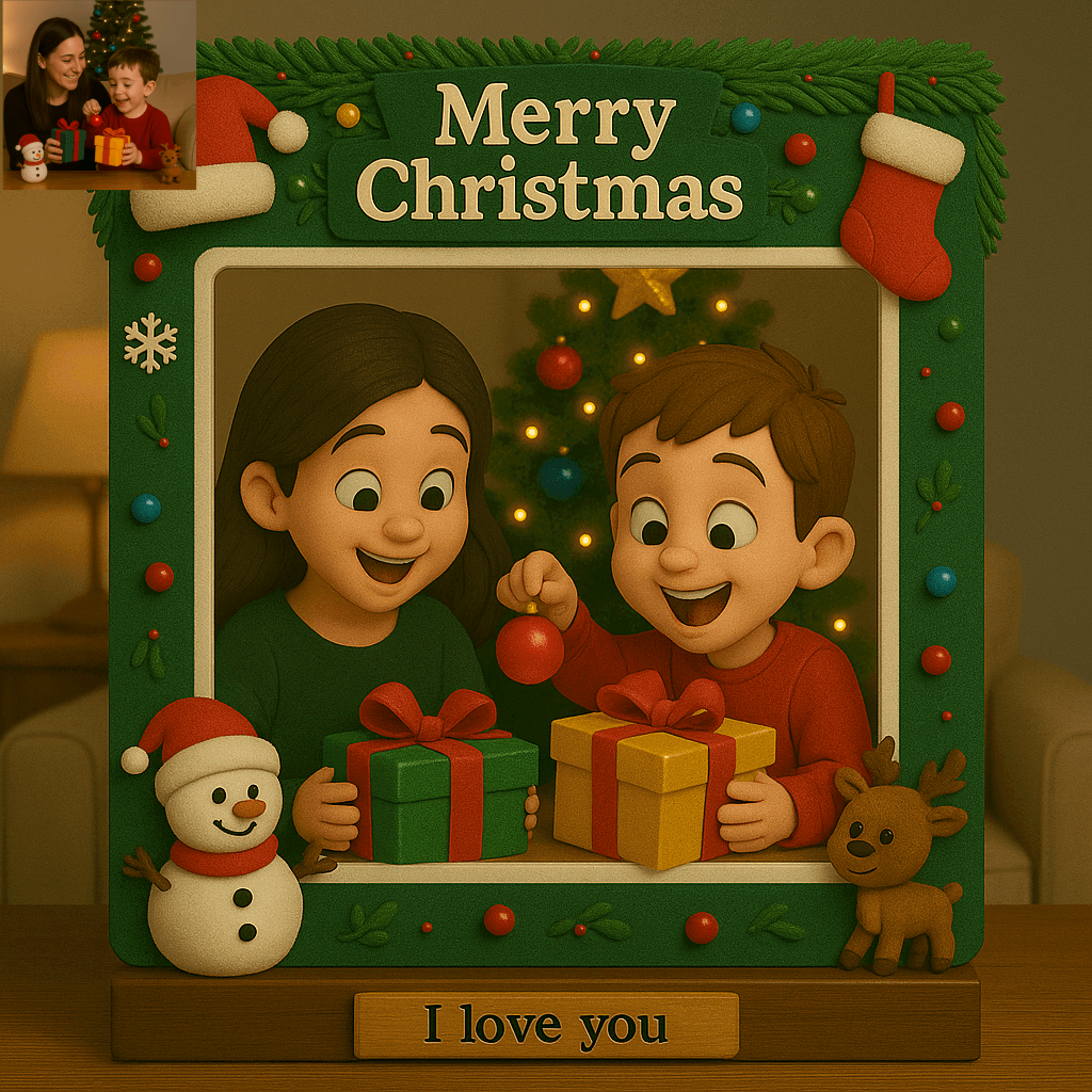 Personalized 2D Christmas Pixar Cartoon Themed Photo Frame Figurine