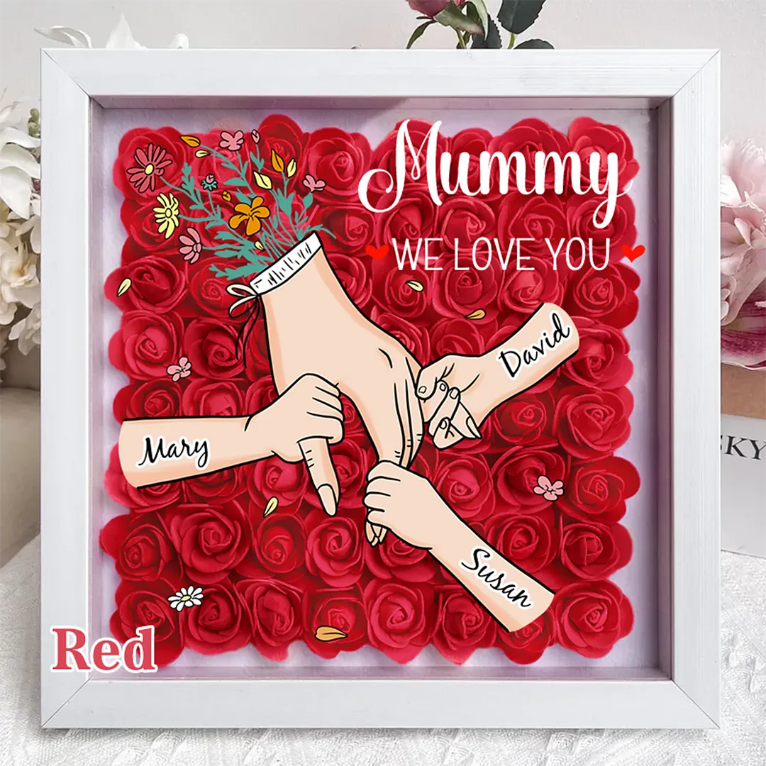 Family Love Blooms Forever – Personalised Mom & Grandma Flower Shadow Box with Names - Bestchristmasgifts