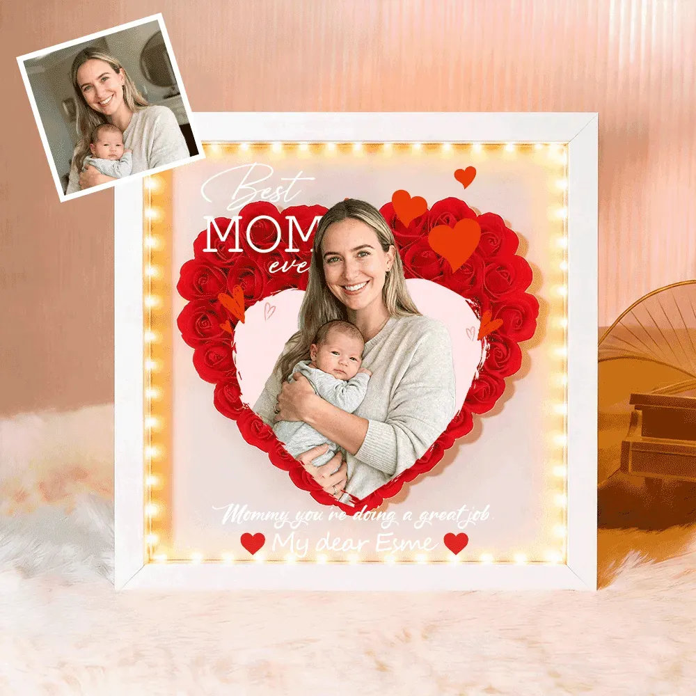 Personalized Flower Shadow Box with Light, Custom Photo & Name Gift For Mom, Gift For Mother's Day - MyPhotoBoxer