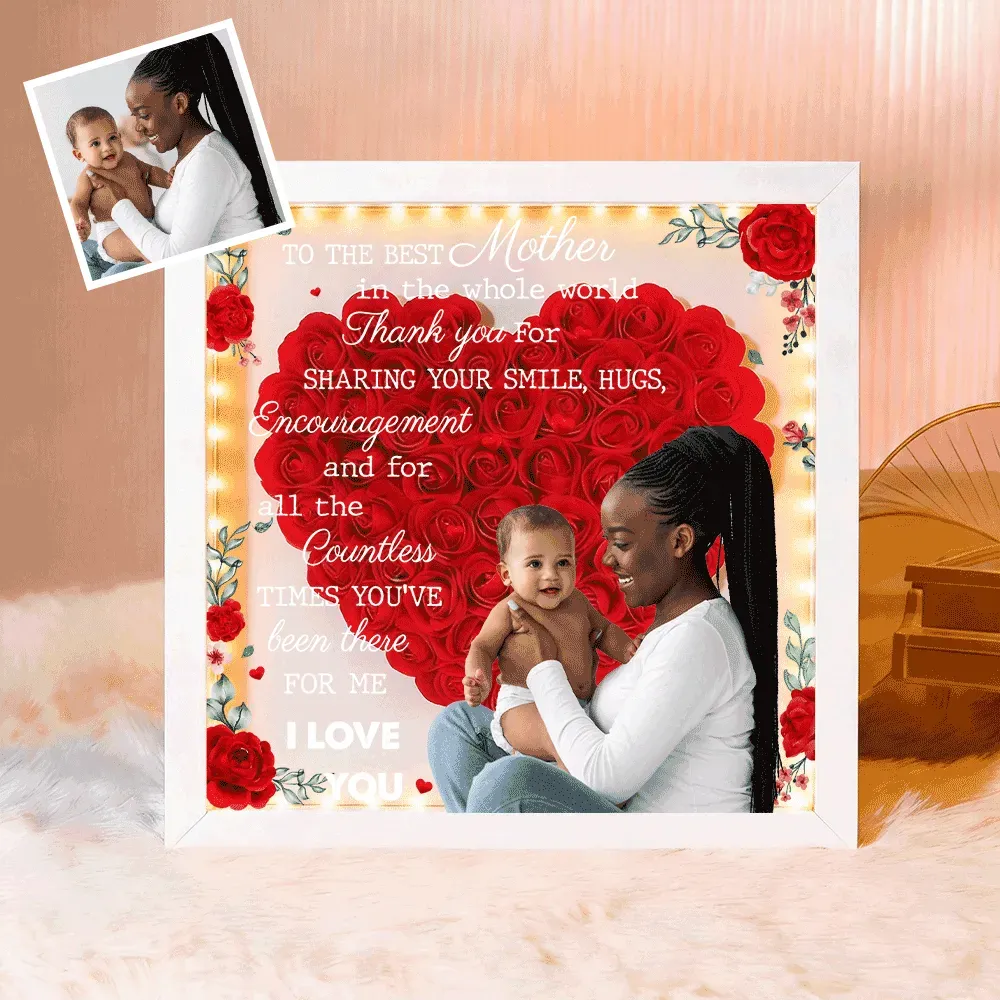 Personalized Flower Shadow Box with Light, Custom Photo & Name Gift For Mom, Gift For Mother's Day - MyPhotoBoxer