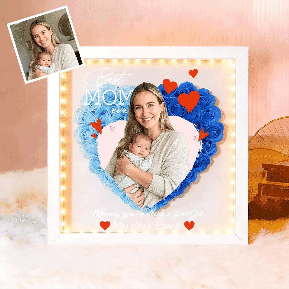 Personalized Flower Shadow Box with Light, Custom Photo & Name Gift For Mom, Gift For Mother's Day - MyPhotoBoxer