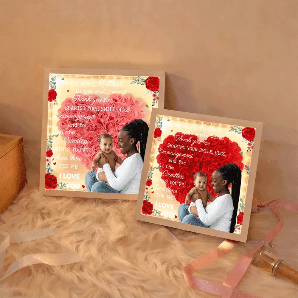 Personalized Flower Shadow Box with Light, Custom Photo & Name Gift For Mom, Gift For Mother's Day - MyPhotoBoxer