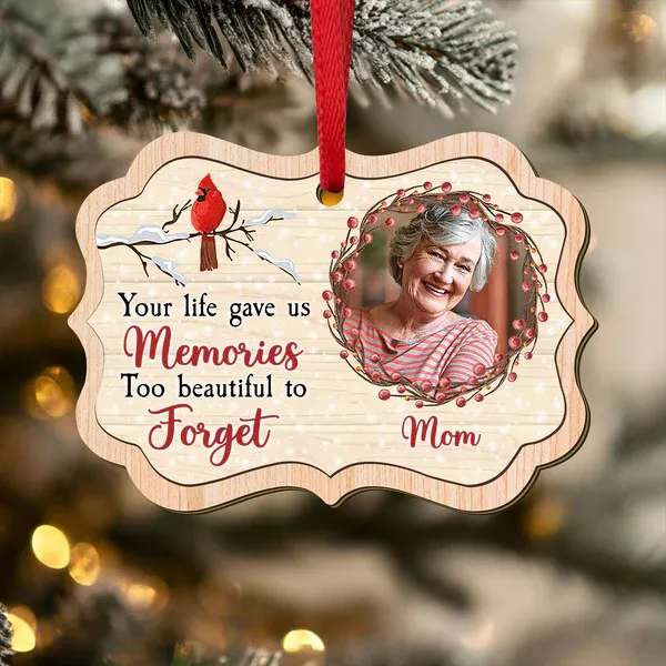 Custom Photo Memories Too Beautiful To Forget Wood Ornament