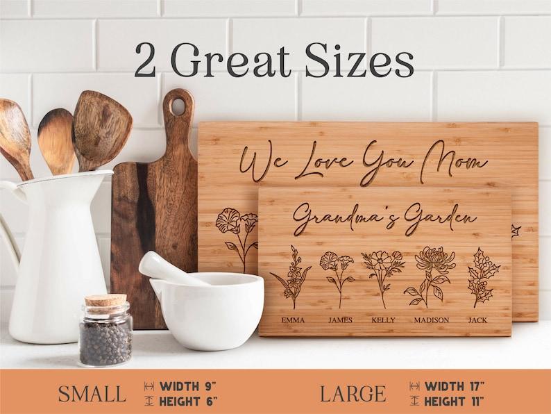 Personalized Gifts for Mom, Personalized Cutting Board, Birth Flower Mom Gifts from Daughter, Mama's Kitchen Grandmas Garden w/ Names