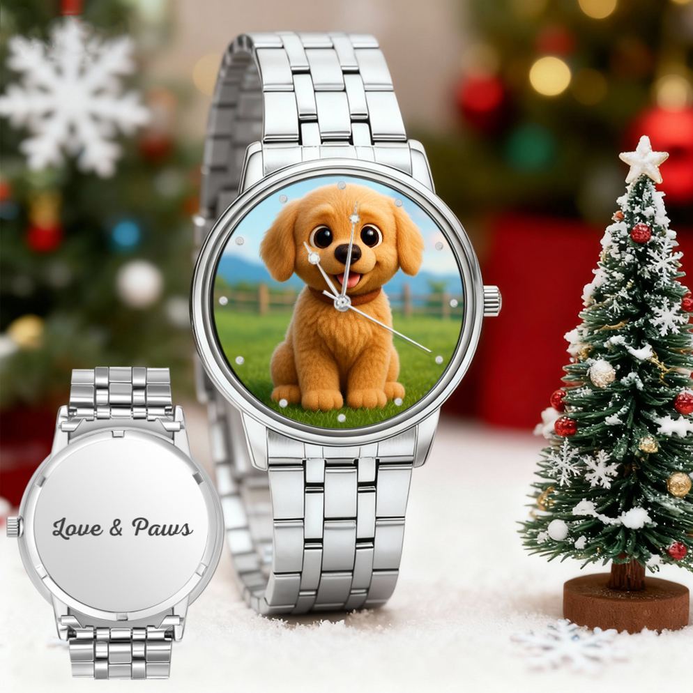 Custom Pixar-Style Plush Portrait Watch|Personalized Cartoon Photo Watch|Unique Gift for Family, Couple, Friend - MyPhotoBoxer