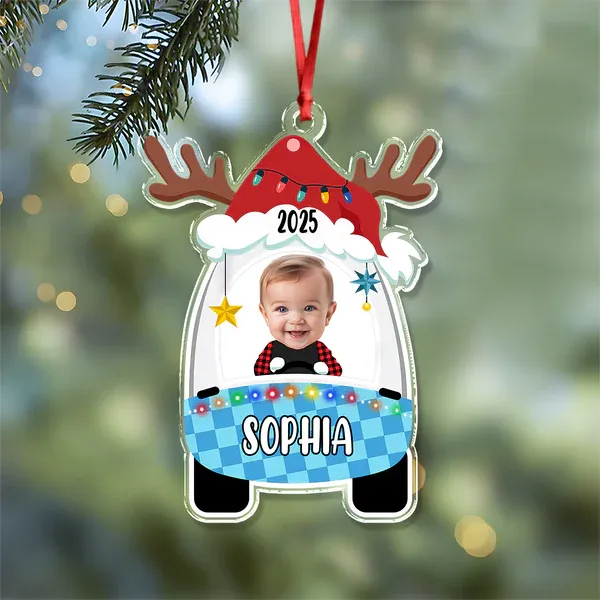 Custom Photo Cute Baby First Christmas Car Acrylic Ornament - MyPhotoBoxer
