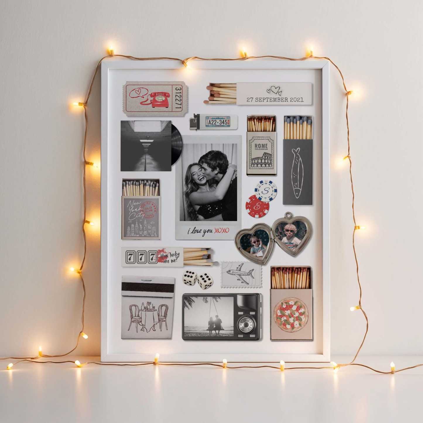 Custom Photo Matchbox Wooden Frame with Your Text Matchbook Poster Print Wall Art Anniversary Gift - MyPhotoBoxer