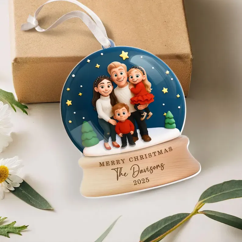 Custom Cartoon Family Photo Christmas Ornament, Best Christmas GIft for Family, Lover, Husband, WIfe
