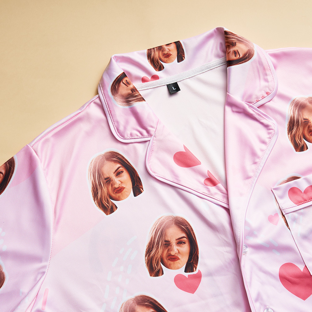 Custom Face Short Sleeved Pajamas Personalised Women's Sleepwear Love Gifts For Her