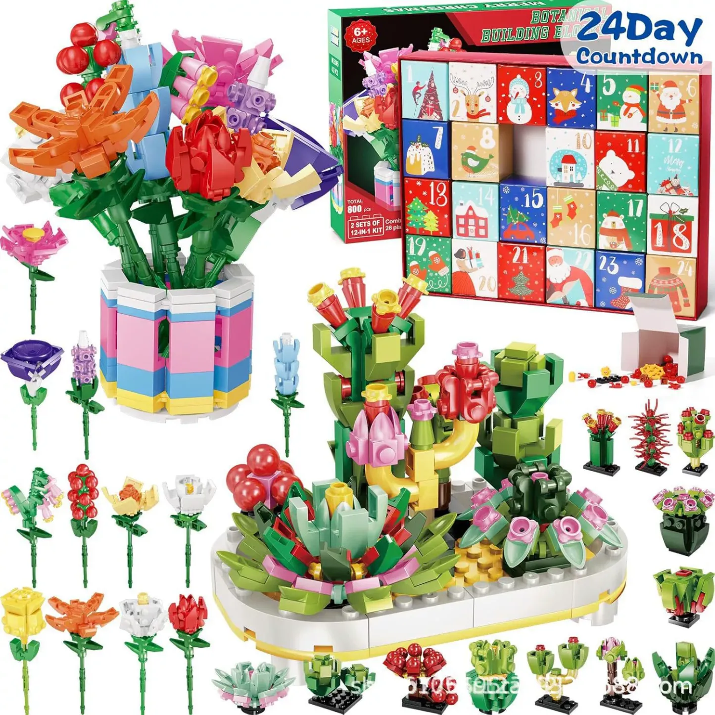 Flower Bouquet Advent Calendar Building Blocks – Christmas Countdown Blind Box - FaceBoxerUK