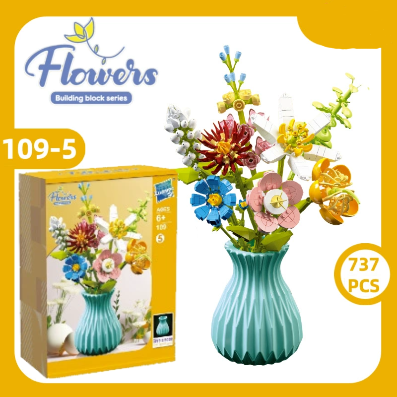 Christmas Flower Bouquet Building Blocks with Vase Eternal Bloom Gift Home Décor - FaceBoxerUK