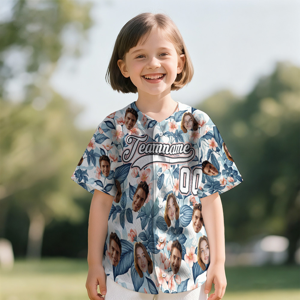 Personalized Hawaii Floral Shirt for Kids Custom Hawaiian Baseball Jersey with Face Teamname Name Number