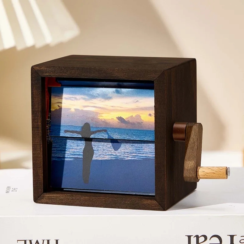 Custom Hand-Crank Flipbook Box Animation Machine Mechanical Hand-cranked Photo Album with Light Photo Cube Frame Creative Gift - FaceBoxerUK