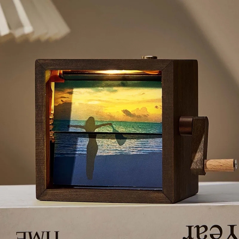 Custom Hand-Crank Flipbook Box Animation Machine Mechanical Hand-cranked Photo Album with Light Photo Cube Frame Creative Gift - FaceBoxerUK