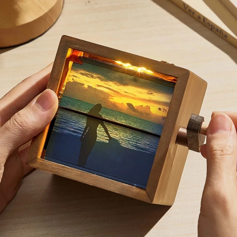 Custom Hand-Crank Flipbook Box Animation Machine Mechanical Hand-cranked Photo Album with Light Photo Cube Frame Creative Gift - FaceBoxerUK