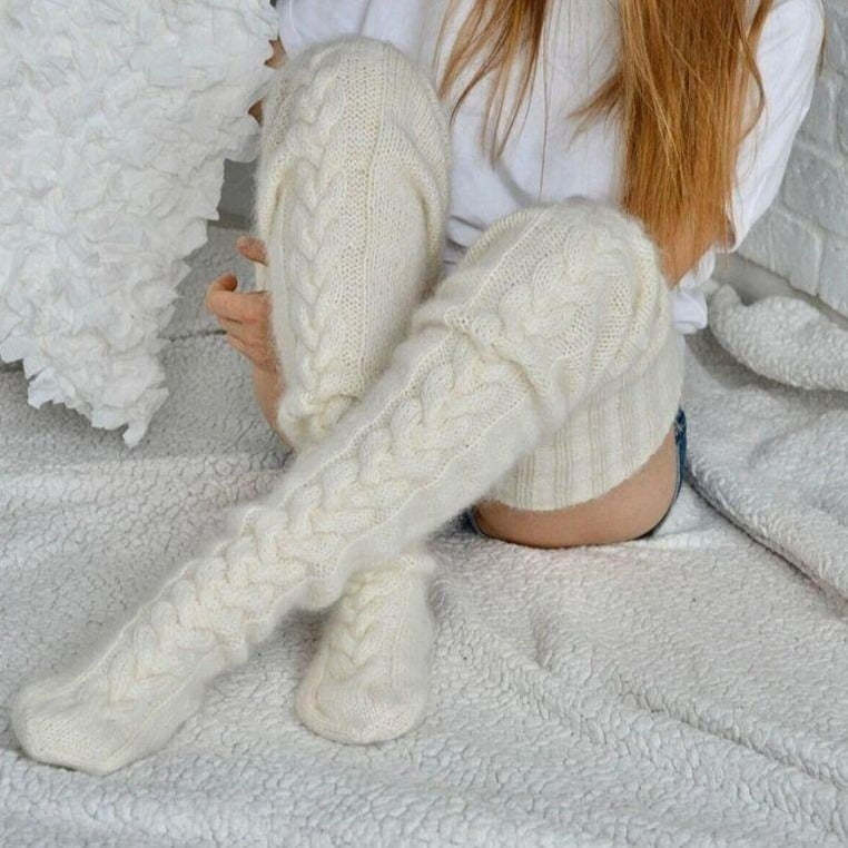 Knitted Over The Knee Socks Women Winter Leg Warmers Over Knee Thick Leg Warmers - FaceBoxerUK