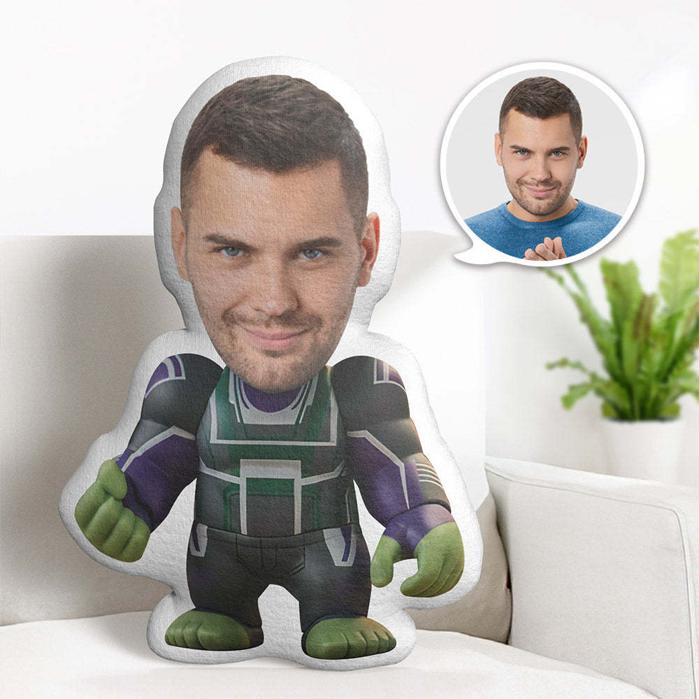 Custom Face Pillow Personalised Photo Pillow Dressed Hulk MiniMe Pillow Gifts for Him - FaceBoxerUK
