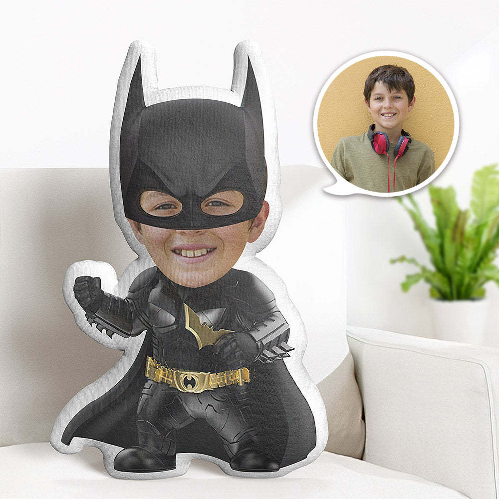 Custom Face Pillow Personalised Photo Pillow Golden Batman MiniMe Pillow Gifts for Kids - FaceBoxerUK