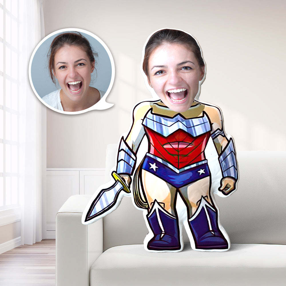 Heroic Woman Photo Pillow Girl Face Pillow Personalised Women Pillow Custom Costume MiniMe - FaceBoxerUK