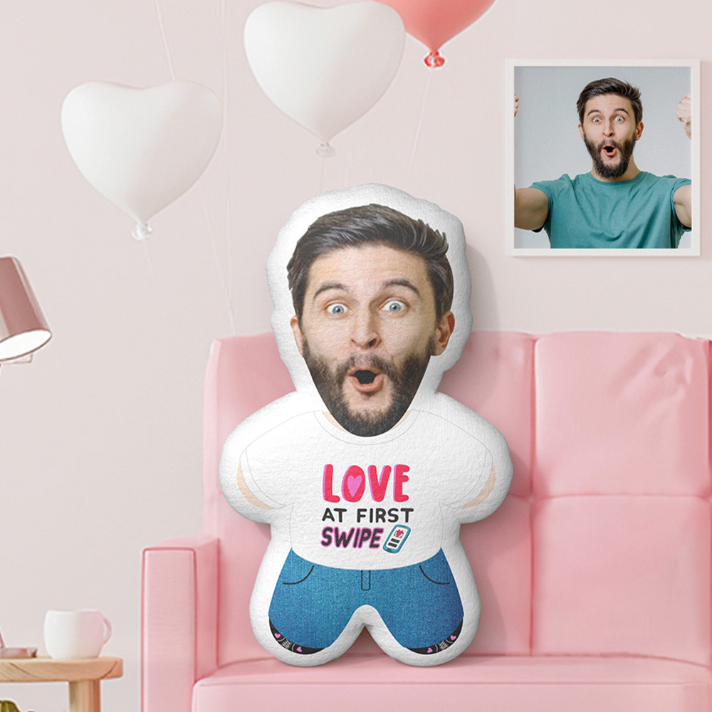 Custom Minime Throw Pillow LOVE AT FIRST SWIPE Personalized Photo Minime Pillow - FaceBoxerUK