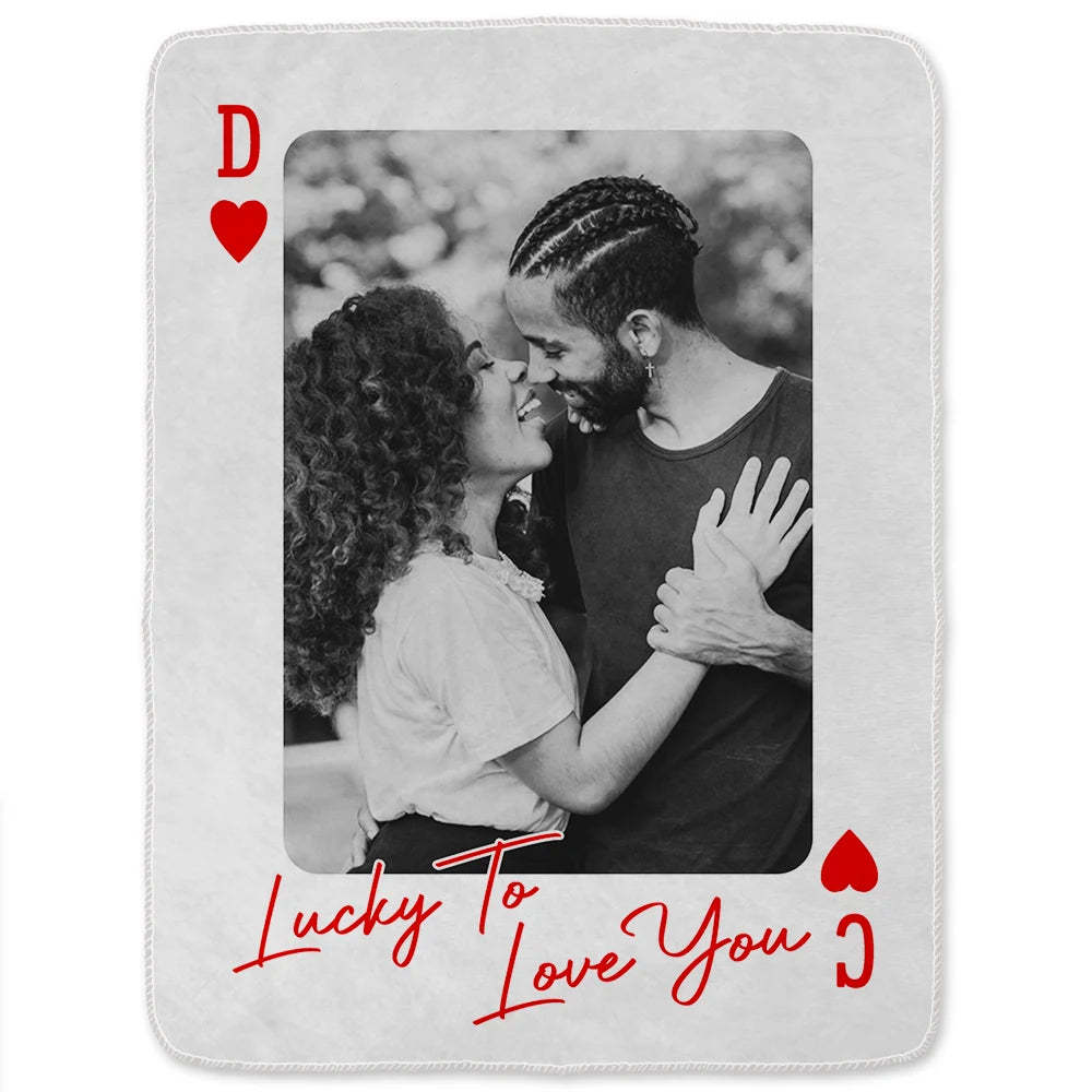 Personalized Playing Cards Fleece Blanket: Custom Photo Red Rose Valentine's Day Anniversary Gift - FaceBoxerUK