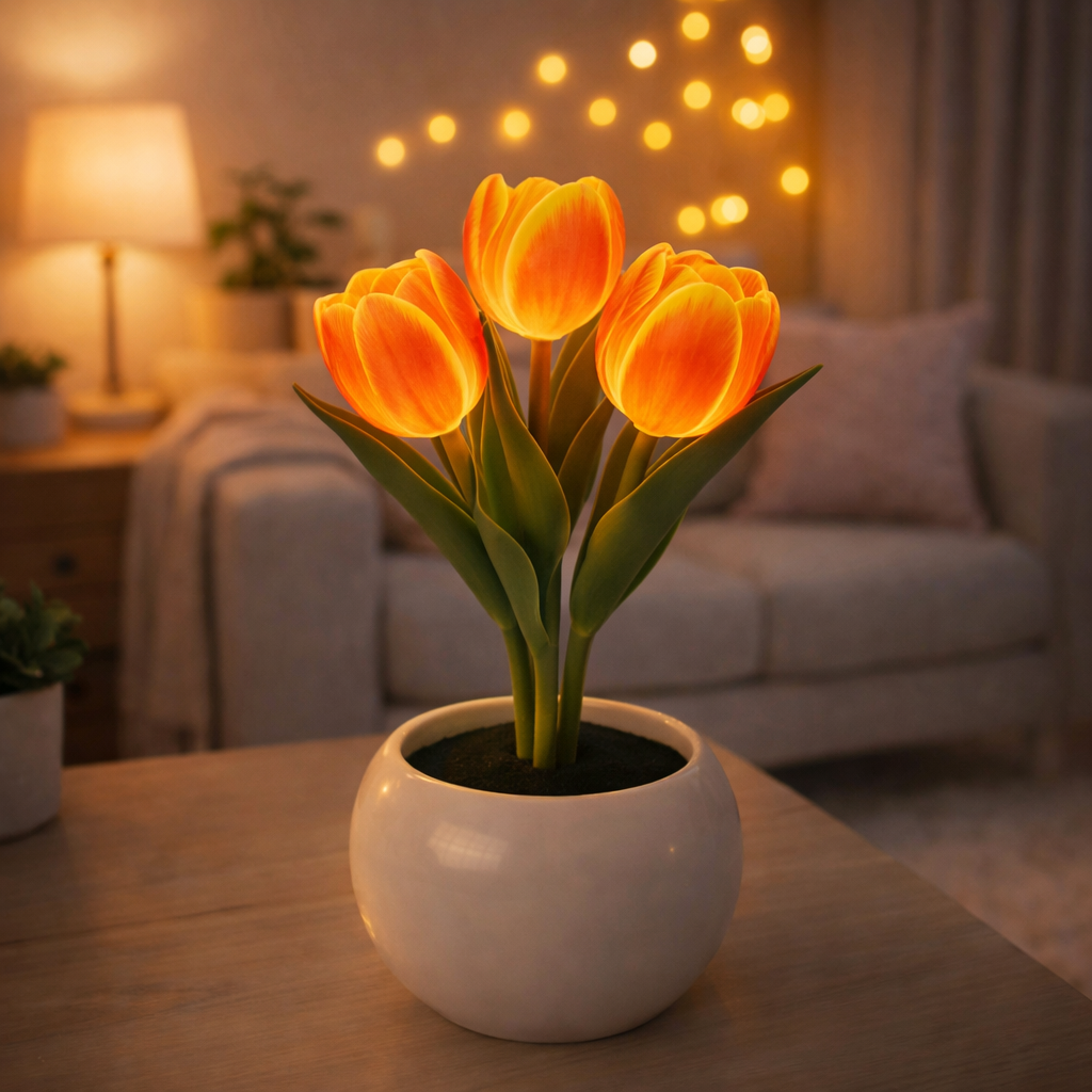 Contemporary Creative Tulip Flower Ceramic PU USB LED Table Lamp For Bedroom - FaceBoxerUK