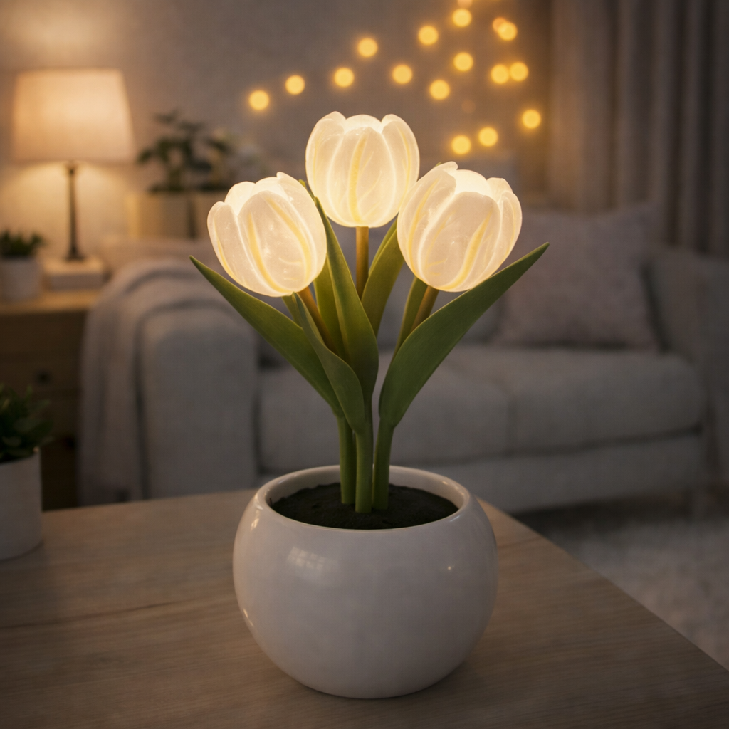 Contemporary Creative Tulip Flower Ceramic PU USB LED Table Lamp For Bedroom - FaceBoxerUK