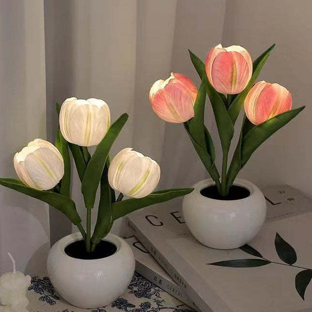 Contemporary Creative Tulip Flower Ceramic PU USB LED Table Lamp For Bedroom - FaceBoxerUK