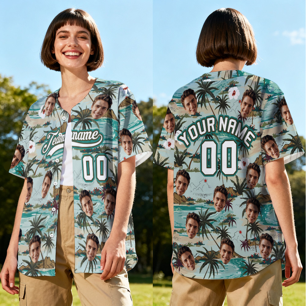 Personalized Hawaii Floral Shirt for Women Custom Hawaiian Baseball Jersey with Face Teamname Name Number