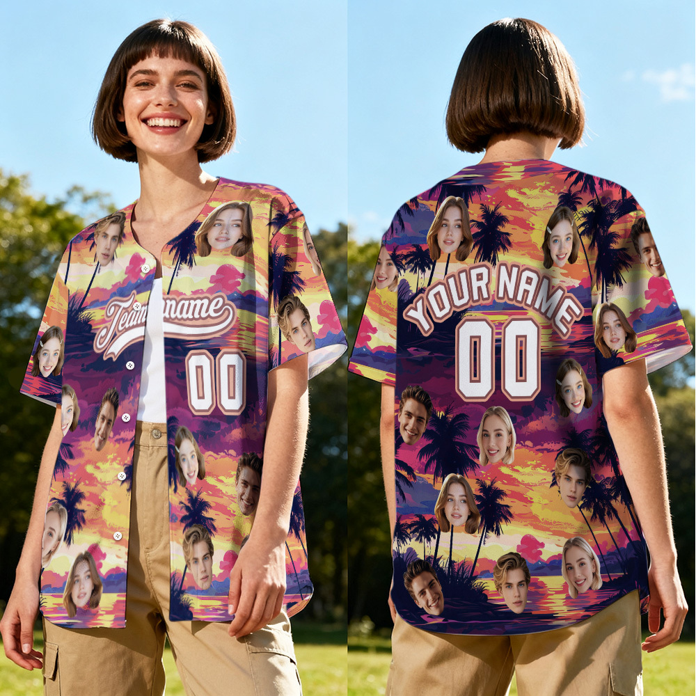 Personalized Hawaii Floral Shirt for Women Custom Hawaiian Baseball Jersey with Face Teamname Name Number