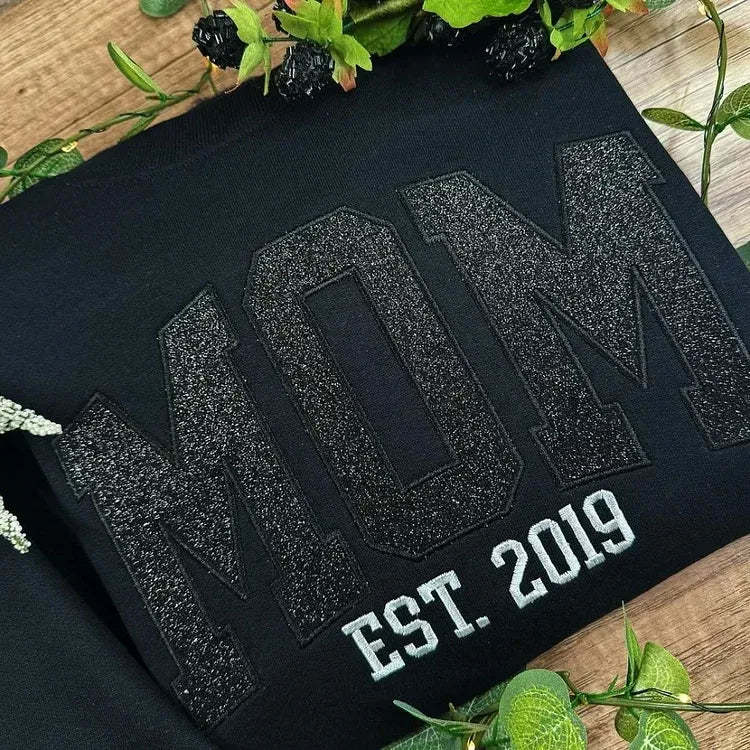 Custom Embroidered Glitter Vinyl MAMA Sweatshirt-Gift For Mum & Grandma Mother's Day Gifts